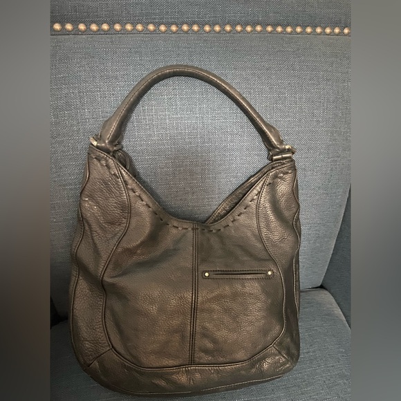 B.Makowski Black Pebble Leather Large Hobo Shoulder Purse Bag Silver Hardware - Picture 6 of 16